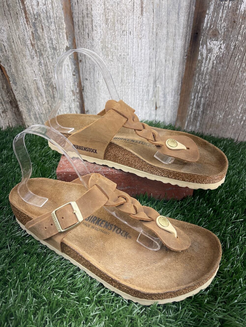 Birkenstock Gizeh Braided Cognac Leather Footbed Sandals Women's EU41